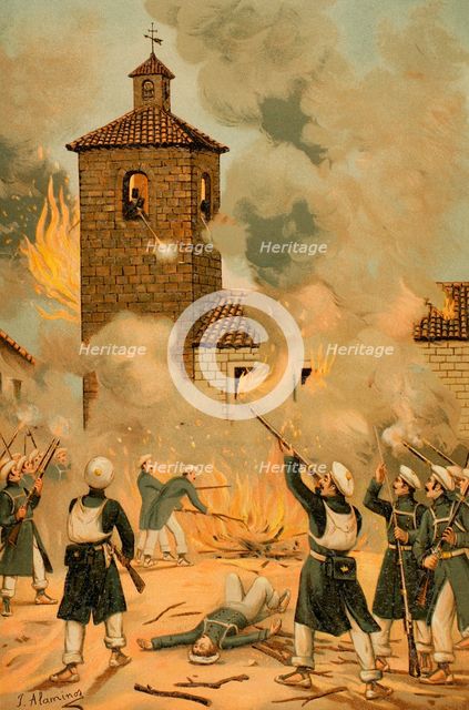 First Carlist War, (1833-1840): Heroic defence of Albocácer, 1889.  Creator: Juan Alaminos.