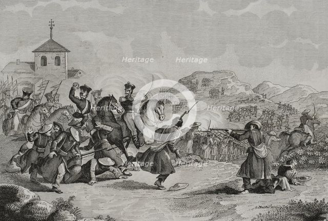 First Carlist War (1833-1840): Skirmish at Hernani, 1842. Creators: Eusebio Zarza, Pedro Celestino Mare.
