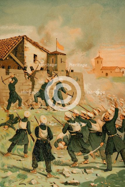 First Carlist War, (1833-1840): Taking of Beceite by Carlist troops in August 1834 (1890).  Creator: Juan Alaminos.