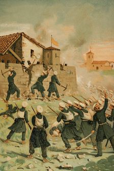 First Carlist War, (1833-1840): Taking of Beceite by Carlist troops in August 1834 (1890). Creator: Juan Alaminos