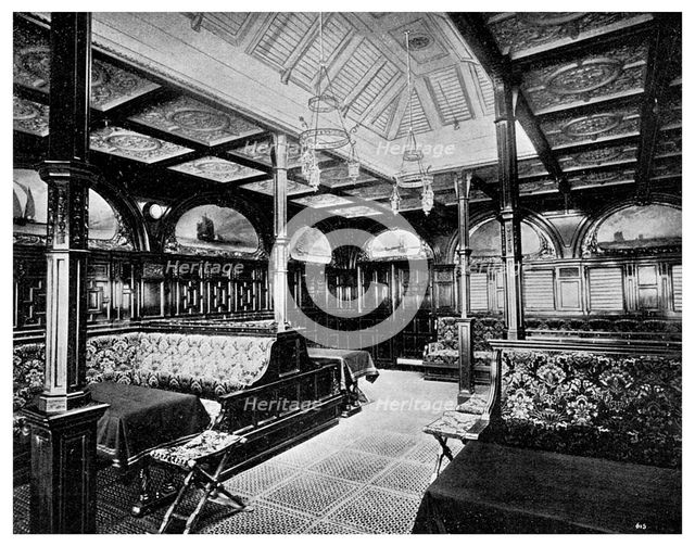First class smoking room on board the P&O steamship SS 'India', 1901. Artist: Unknown