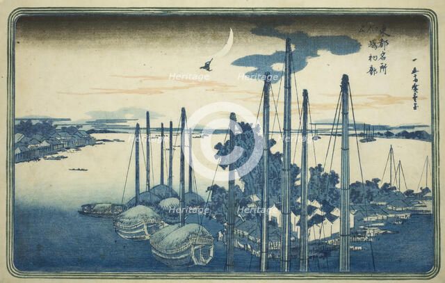 First Cuckoo of the Year at Tsukuda Island (Tsukudajima, hatsu hototogisu), from the..., c. 1831. Creator: Ando Hiroshige.