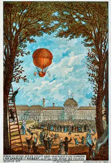 First aerial voyage by Charles and Robert, Paris, France, 1783 (1890s). Artist: Anon