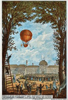 First aerial voyage by Charles and Robert, Paris, France, 1783 (1890s). Artist: Anon