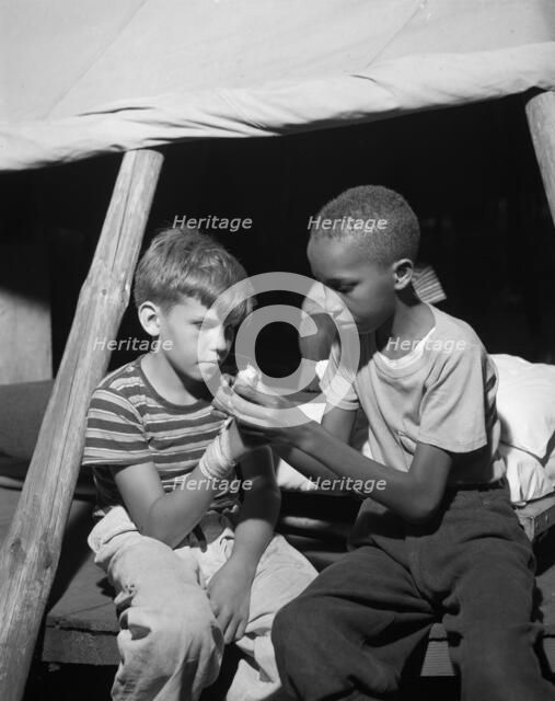 First aid at Camp Nathan Hale, Southfields, New York, 1943 Creator: Gordon Parks.