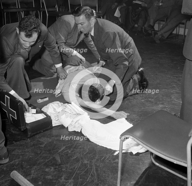 First aid competition, Mexborough, South Yorkshire, 1961. Creator: Michael Walters.