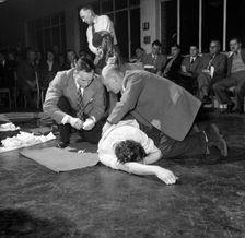 First aid competition, Mexborough, South Yorkshire, 1961. Creator: Michael Walters