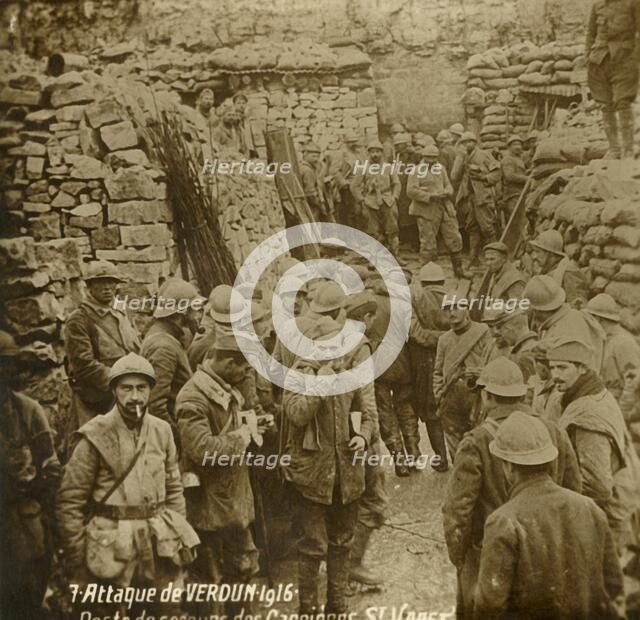 First aid post in quarry, Saint-Vaast, attack of Verdun, northern France, 1916. Artist: Unknown.