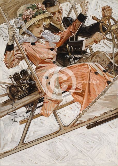 First Airplane Ride, 1909. Creator: Leyendecker, Joseph Christian (1874-1951).
