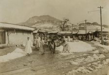First arrival pack horses, Seoul, bound north, c1904. Creator: Robert Lee Dunn