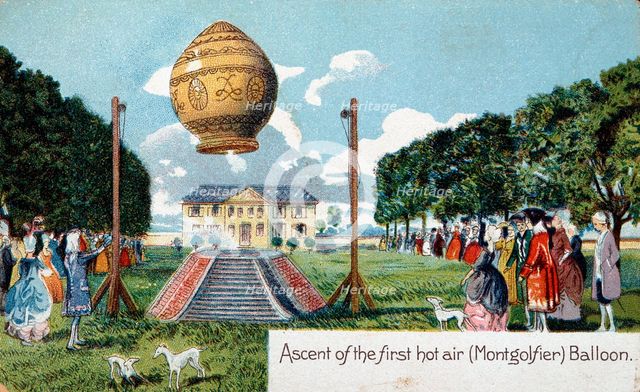 First ascent of Mongolfier hot air balloon, 21 November 1783. Artist: Unknown