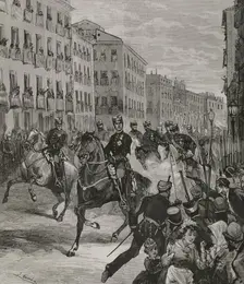 First attempt on Alfonso XII's life, as he was parading through the streets of Madrid...25 October 1 Creator: Bernardo Rico
