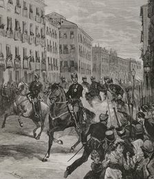 First attempt on Alfonso XII's life, as he was parading through the streets of Madrid...25 October 1 Creator: Bernardo Rico
