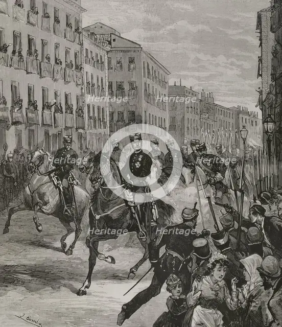 First attempt on Alfonso XII's life, as he was parading through the streets of Madrid...25 October 1 Creator: Bernardo Rico.