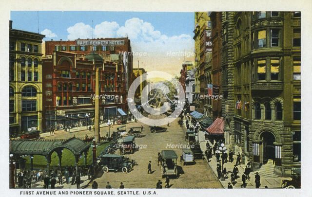 First Avenue and Pioneer Square, Seattle, Washington, USA, 1916. Artist: Unknown