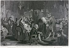 First bible reading in the crypt of old St Paul's Cathedral, London, 1541 (19th century)