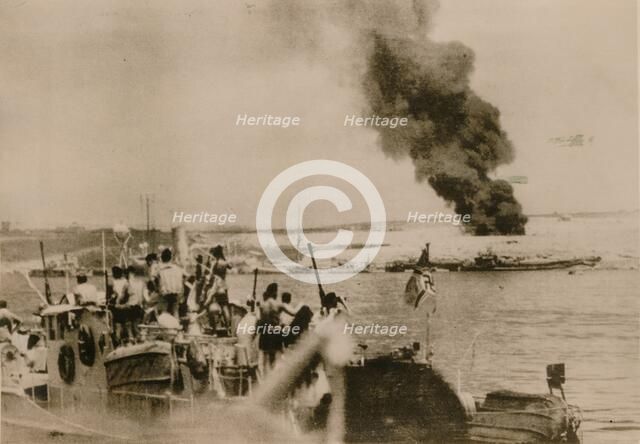 First German ship arrives at Tobruk Harbour, April 1941. Artist: Unknown