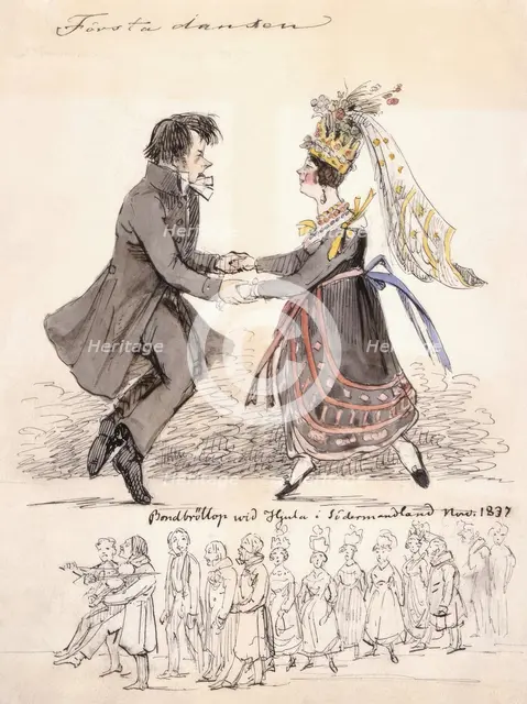 "First Dance". "Farmer wedding at Hjula in Södermanland Nov. 1837", 1837. Creator: Fritz von Dardel.