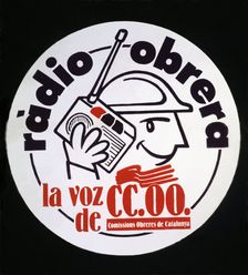 First democratic elections in 1977, advertising adhesive of the trade union CCOO of Catalonia