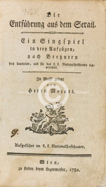 First edition of the libretto of "The Abduction from the Seraglio" by Mozart, 1782. Creator: Anonymous.