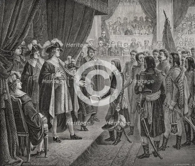 First French Republic: Napoleon Bonaparte presenting to the Directory the Treaty of Campo...1879.  Creator: J Guillaume.