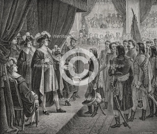 First French Republic: Napoleon Bonaparte presenting to the Directory the Treaty of Campo...1879.  Creator: J Guillaume.