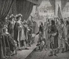 First French Republic: Napoleon Bonaparte presenting to the Directory the Treaty of Campo...1879. Creator: J Guillaume