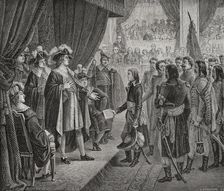 First French Republic: Napoleon Bonaparte presenting to the Directory the Treaty of Campo...1879. Creator: J Guillaume