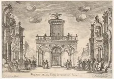 First interlude: palace of fame (Intermedio sesto: palazzo della fama), from the series S..., 1608. Creator: Remigio Cantagallina