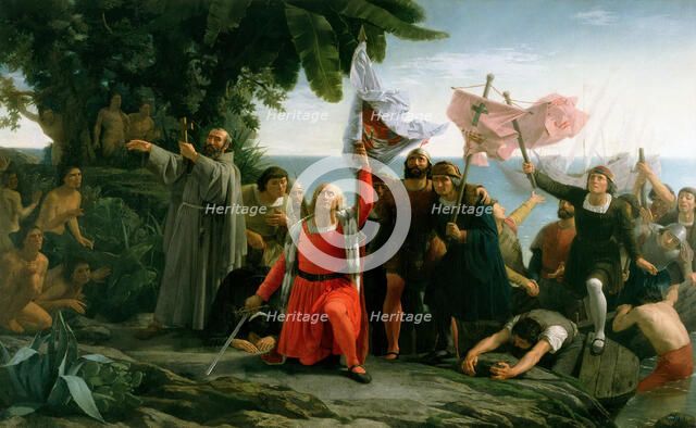 First landing of Christopher Columbus in America, 1862. Creator: Puebla Tolín, Dióscoro Teófilo (1831-1901).