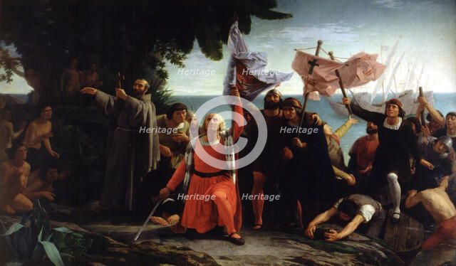 First Landing of Columbus' 1862, Christopher Columbus (1451-1506). Italian navigator.