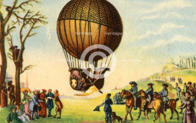 First manned ascent of a hydrogen balloon, Paris, France, 1 December 1783, (1932).  Creator: Unknown.