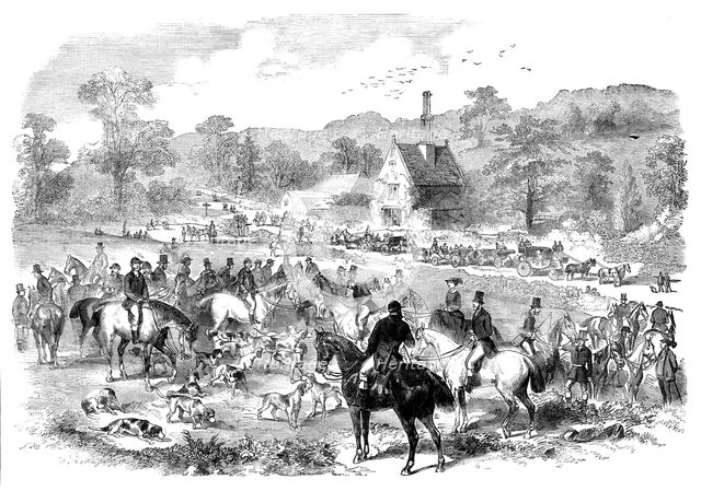 First Meet of the Season of the Cotswold Hounds, 1858. Creator: Unknown.