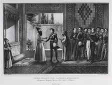 First Meeting of Count Ivan Paskevich with Abbas Mirza, 1828. Artist: Beggrov, Karl Petrovich (1799-1875)