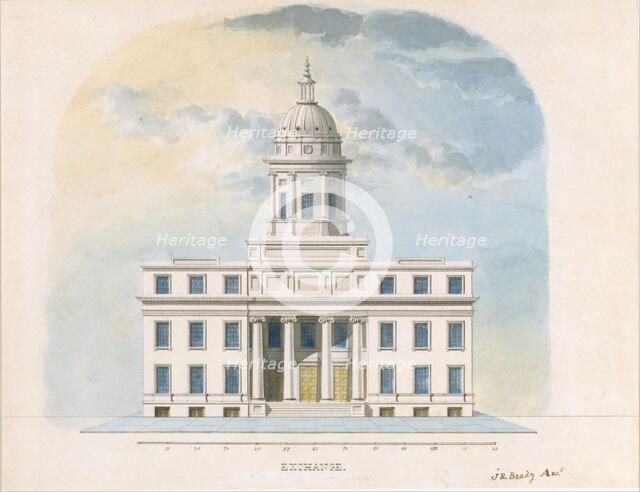 First Merchants' Exchange, New York (elevation of main façade), probably 1826. Creator: Alexander Jackson Davis.