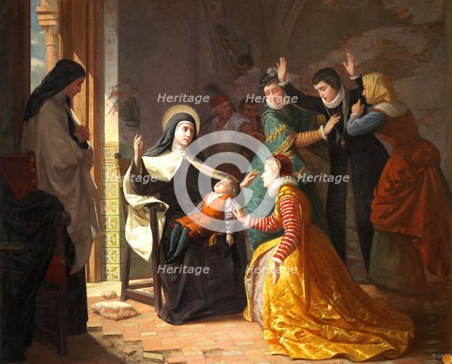 First miracle of Saint Teresa of Jesus: Resurrection of her nephew, Don Gonzalo Ovalle..., 1855. Creator: Luis de Madrazo y Kuntz.
