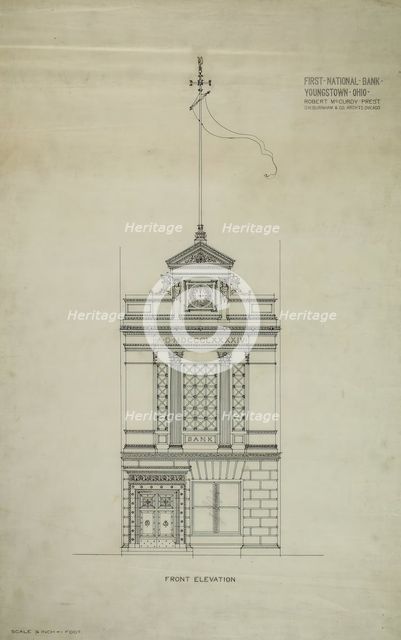 First National Bank, Youngstown, Ohio, Front Elevation, c. 1894. Creator: Daniel Burnham.