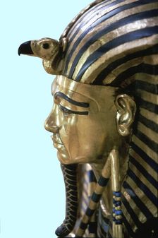 First sarcophagus of Tutankhamun, detail, made of solid gold encrusted with precious stones, foun…