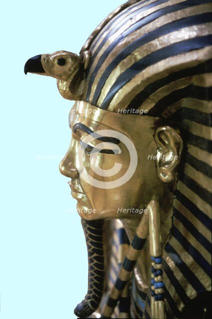 First sarcophagus of Tutankhamun, detail, made of solid gold encrusted with precious stones, foun…