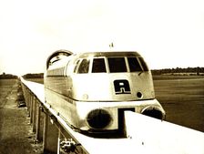 First showing of an inter-city aerotrain near Orleans, France