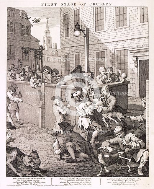 'First Stage of Cruelty', plate I from The Four Stages of Cruelty, 1751. Artist: Anon