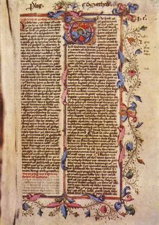 First Page of St Matthew's Gospel 15th century, (1943). Creator: Unknown