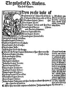 First page of St Matthew's Gospel from William Tyndale's English New Testament, 1525