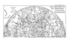 First part of the star chart of the Northern Celestial Hemisphere showing constellations, 1747