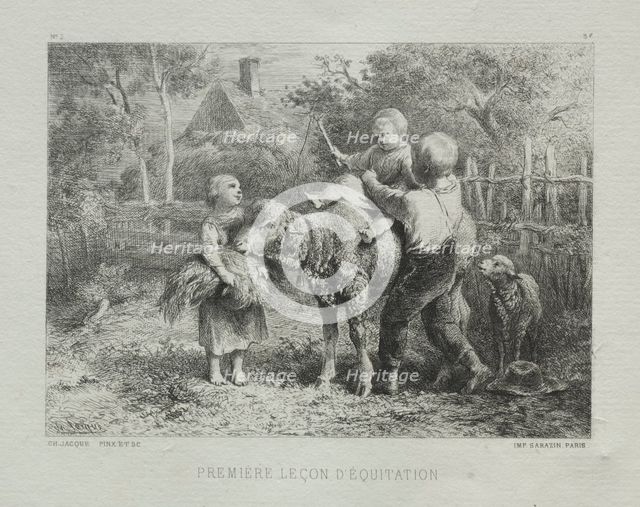 First Riding Lesson. Creator: Charles-Émile Jacque (French, 1813-1894).