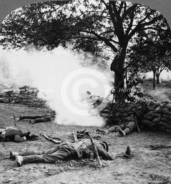 First World War battlefield scene, 1914-1918.Artist: Realistic Travels Publishers