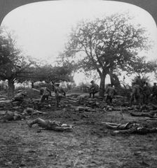 First World War battlefield scene, 1914-1918.Artist: Realistic Travels Publishers