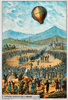 First test flight of a hot air balloon at Annonay, France, 4 June, 1783 (1890s). Artist: Anon