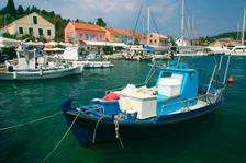 Fiskardo harbour, Kefalonia, Greece. Creator: Peter Thompson