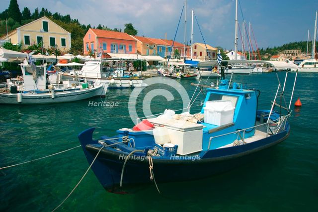 Fiskardo harbour, Kefalonia, Greece. Creator: Peter Thompson.